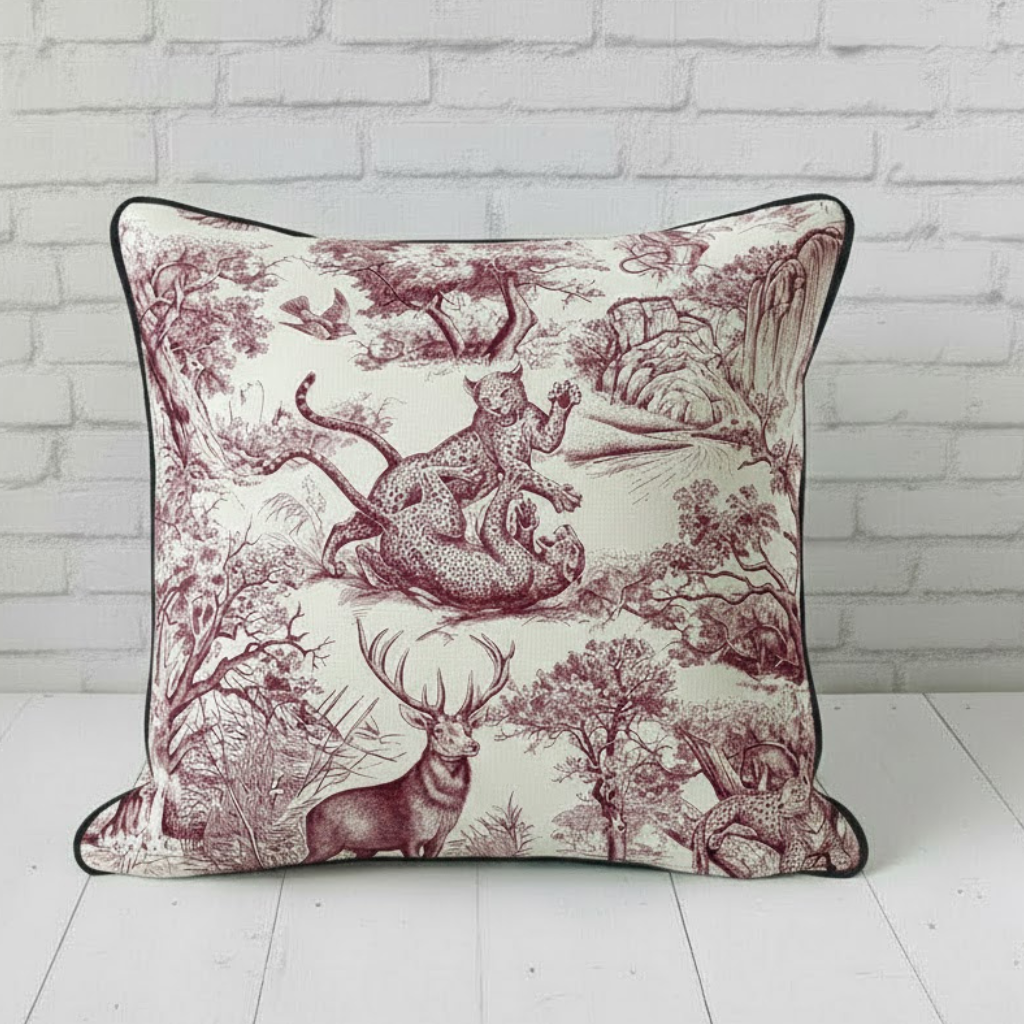 Jungle Toile Pillow Cushion Cover, Red – 16x16"