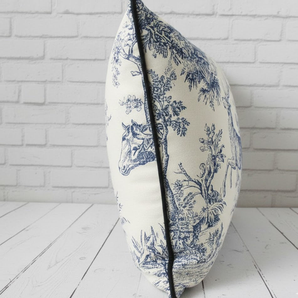 Blue Toile Deer Cushion Cover – 16x16"