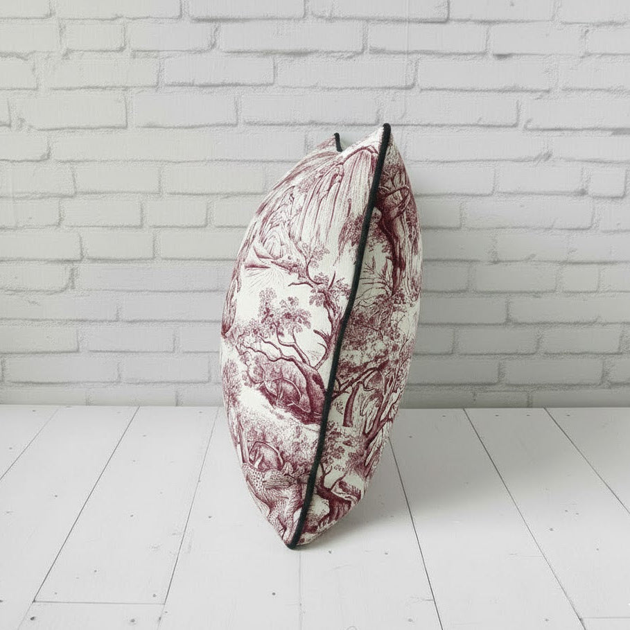 Jungle Toile Pillow Cushion Cover, Red – 16x16"