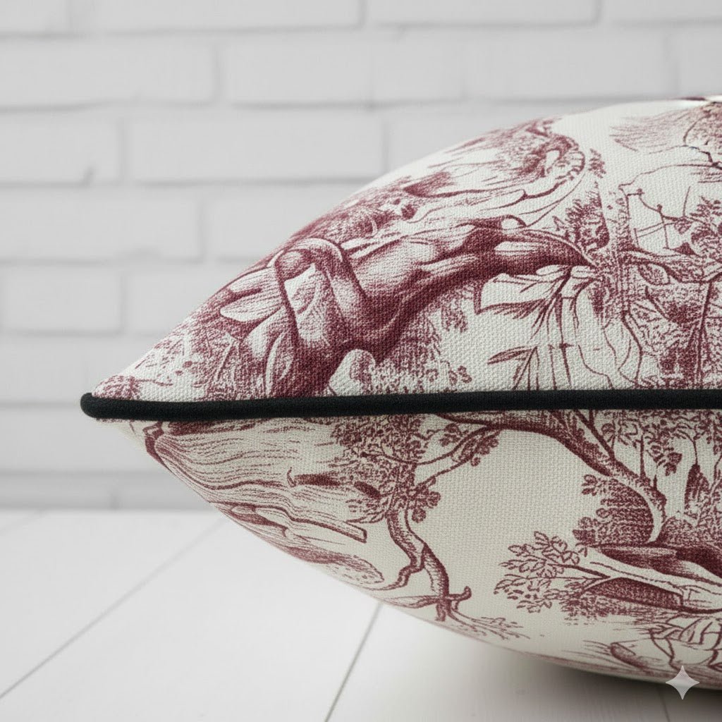 Jungle Toile Pillow Cushion Cover, Red – 16x16"