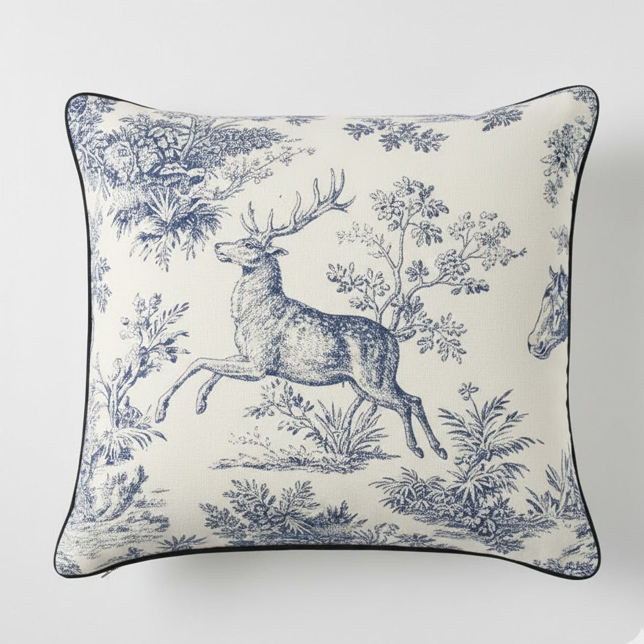 Blue Toile Deer Cushion Cover – 16x16"