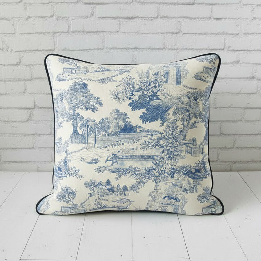 Blue Heritage Toile Cushion Cover – 16x16"