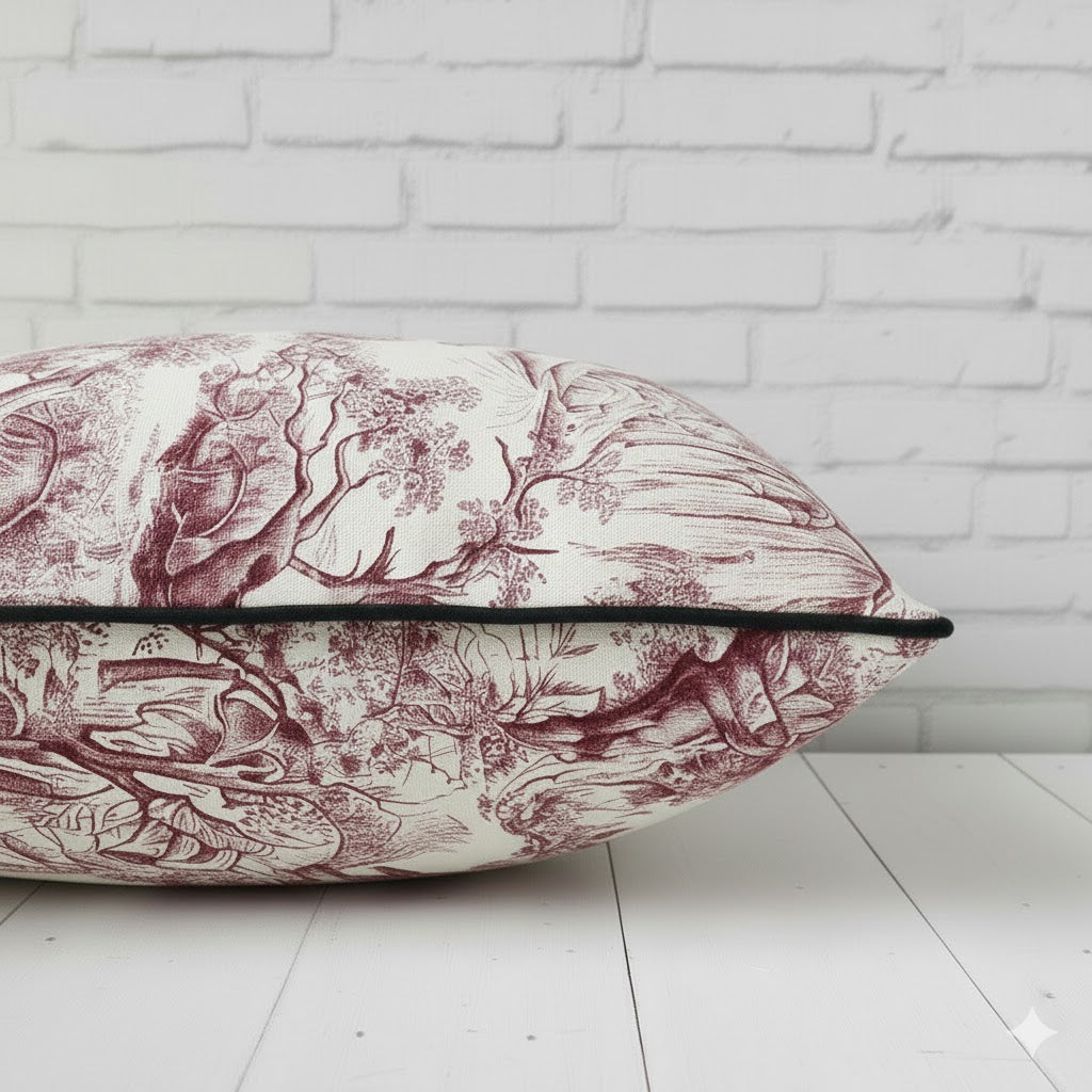 Jungle Toile Pillow Cushion Cover, Red – 16x16"